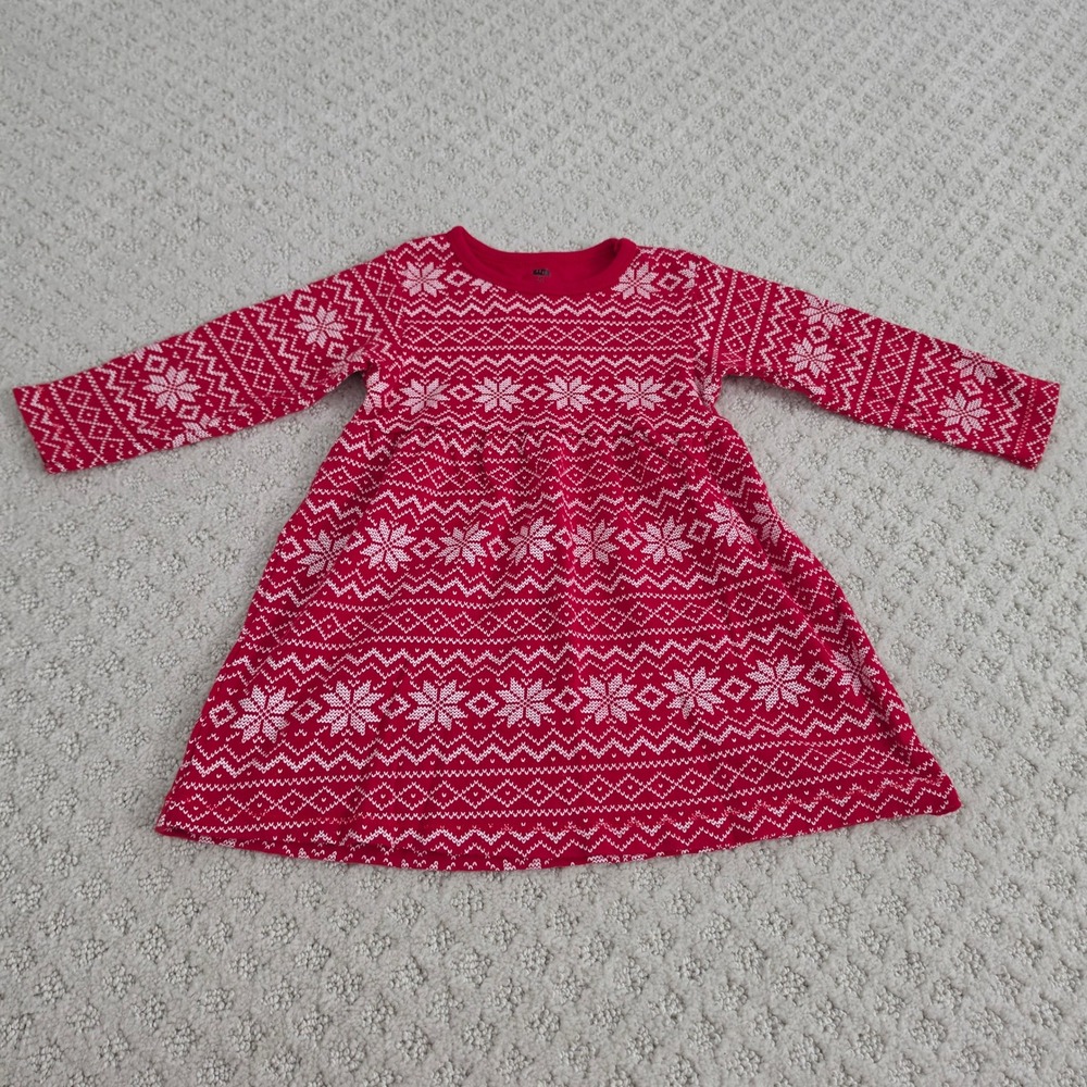 Kids Red Snowflake Cotton Dress size 2T Holiday Dress 100% cotton